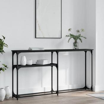 Mesa consola de madera de ingeniería 145x22,5x75 cm en color Negro, Roble Sonoma y Roble ahumado, ideal como mesa de sofá, mesa de entrada para salón o mueble recibidor