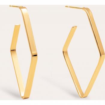 Pendientes Big Romb de Singularu - Pendientes en Latón con Acabado en Baño Oro de 18Kt, Forma de Rombo, Cierre Tuerca Presión, Joyas Para Mujer