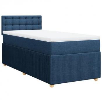 Cama box spring con colchón tela azul 90x190 cm Azul