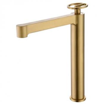 Grifo monomando alto de lavabo Olimpo oro cepillado IMEX