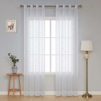 Deconovo Visillo Bordado con Anillas 140 X 245 Cm 1 Par Estrella Azul