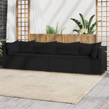 4-Piece Black Poly Rattan Garden Lounge Set with Cushions