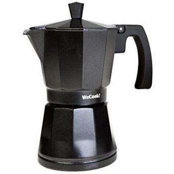WECOOK! Luccia Cafetera Italiana, Inducción, Aluminio, Express, 6 Tazas Café, Apta para todas las Cocinas, Color Negro, Junta de Cierre de Silicona, Válvula de Seguridad