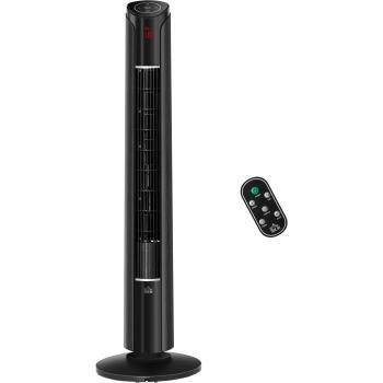 HOMCOM Ventilador de Torre 107 cm 45W con Mando a Distancia, 3 Velocidades, 4 Modos, Oscilación 70°, Pantalla LED Táctil, Tempor
