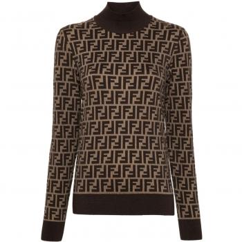 Fendi Women's Brown Cotton High-Neck Sweater Size 44