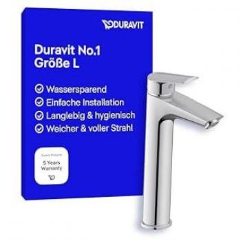 Mezclador de lavabo Duravit No.1 L MinusFlow cromo sin desagüe, proyección 129mm
