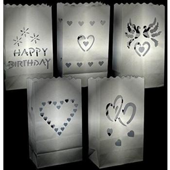 S/O 50 Pack corazón + 2 26 x 15 x 10 cm bolsas de papel palomas portavelas con soportavelas Luminaria Lichtüte