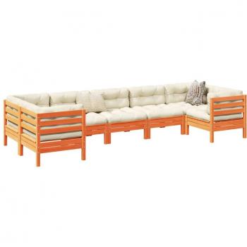 7 Piece Garden Sofa Set with Cushions Wax Brown Solid Pine Wood