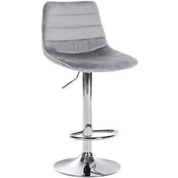 Taburete de bar regulable y giratorio en terciopelo gris con base cromada