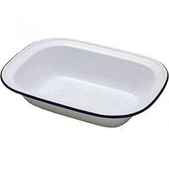 IBILI Bandeja Rectangular Acero esmaltado de 22 cm en Color Blanco/Azul, 22 x 16 x 5 cm