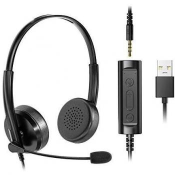 VddSmm Auriculares para PC Dos en uno USB y de 3,5 mm con Función de Control de Micrófono, Auriculares Estéreo para Llamadas de Red, Adecuados para Llamadas de Computadora Remotas en la Oficina.