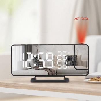 Proyector de Escritorio Reloj Despertador Espejo LED Radio con Snooze y Display de Temperatura, 3 Niveles de Brillo Ajustable