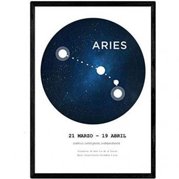 Lámina A4 de la Constelación Aries con Símbolo del Zodiaco y Fondo Blanco sin Marco