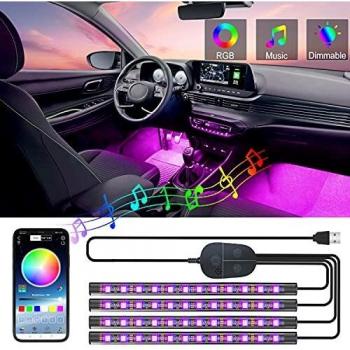 Luces interiores para automóvil YiLaie con aplicación de actualización y controlador, iluminación impermeable para automóvil, luz interior para automóvil con sincronización de música con puerto USB