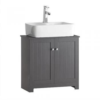 SoBuy BZR18-DG Armario Lavabo con Pie, Armario de Baño con 2 Estantes, dimensiones 60 x 30 x 60 cm, color Gris Oscuro