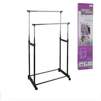 Perchero Doble Ajustable con Ruedas 80x42x170 cm - Metal Negro