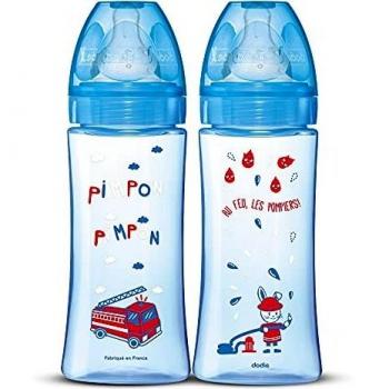 Biberones Dodie Anti-Cólicos 330 ml Kit de 2 +6 meses Azul Bomberos Tétinas Redondas 3 Velocidades