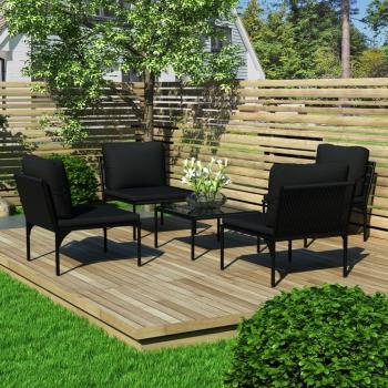 5-Piece Black PVC Garden Lounge Set with Cushions