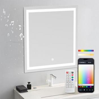 Espejo Inteligente KSIX Aqua 70x70 cm con Luces LED RGB y Blanco Cálido, Altavoz Integrado y Antivaho, 1.300 lm, Control App Tuya