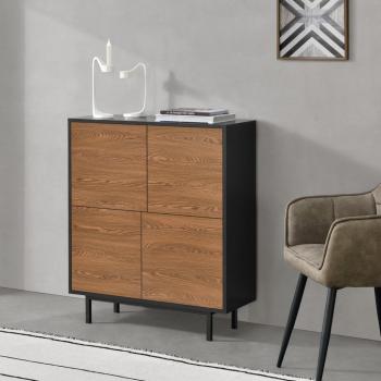 Cómoda Gnosjö 4 Puertas con Tecnología Push-Open 93x80x30 cm Aglomerado Negro/Efecto Madera Tono Oscuro