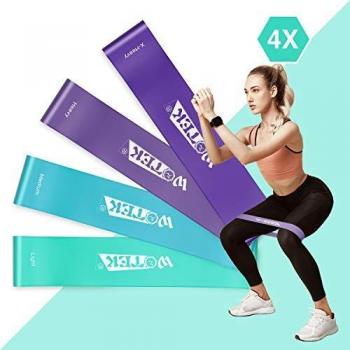 WOTEK Bandas Elásticas Fitness/Bandas de Resistencia, Set de 4 Colores Cintas Elasticas Musculacion y Fitness, Látex Natural Gomas elasticas musculacion con Guía de Ejercicios y Bolsa Almacenamiento