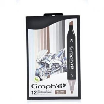 Graph'it Pack of 12 Double Ended Alcohol Based Markers Mix Greys Colors