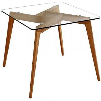 VS Venta-stock Mesa Cuadrada Roma 90 cm, Madera de Freso, Cristal Templado