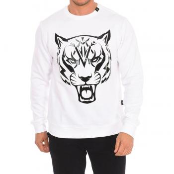 Plein Sport Men's Long-Sleeved Crew-Neck Sweatshirt - White Cotton - Size Small