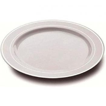 Mozaik Plastic Plates Round 19 cm Color Blanco con Plata Borde 20 por paquete