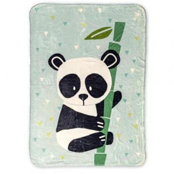 Manta Microfibra HappyFriday Moshi Moshi Panda Jardín Azul Multicolor 110 x 140 cm