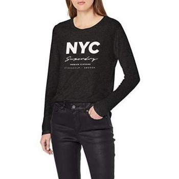 Superdry Sparkle Longsleeve Graphic Top Camisa Manga Larga, Gris