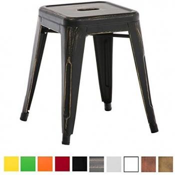 Taburete Metálico Armin Negro-Oro Industrial Apilable 46 cm, Capacidad Máxima 200 kg