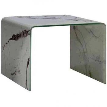 vidaXL Mesa Baja Blanca mármol, 50 x 50 x 45 cm, Cristal Templado