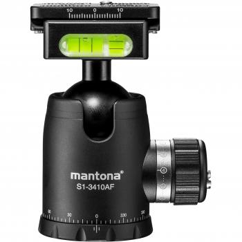 Mantona Fortress 34 - Cabeza de Bola Negra con Función de Panorama 360° y Placa Rápida Arca Swiss, Carga Máxima 10kg