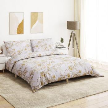 Juego de Funda Nórdica Sábana Ropa Cama Algodón 200x200 cm Color Blanco y Marrón, Gris Claro, Multicolor