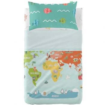 Juego de Sábanas Multicolor Happynois Mapa Mundial para Cuna de Bebé 2 Piezas 120x180 cm, 100% Algodón, Calidad 150
