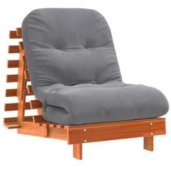 Futón sofá cama con colchón de madera maciza marrón 70x206x11 cm