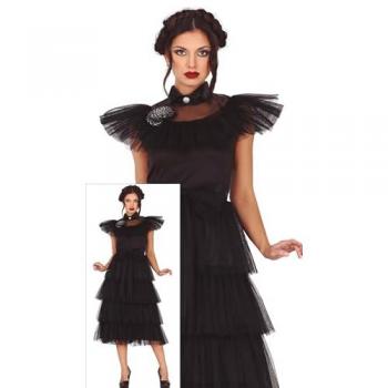 Disfraz de Niña Siniestra para Baile de Promoción - Disfraz Espeluznante de Graduación Gótica para Mujer - Vestido Negro Elegante Talla 42-44