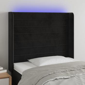 Cabecero de cama con luces LED en terciopelo negro 103x16x118/128 cm
