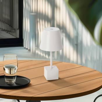 Lámpara de Mesa LED Recargable Janea CUBE, Blanca, Metal con Regulador Táctil