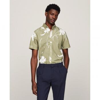 Camisa Tommy Hilfiger Tropical Estampado Floral Verde Oliva Slim Fit para Hombre - Talla L