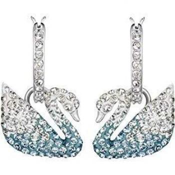 Swarovski Women's Iconic Swan Hoop Earrings, Multicoloured Crystals with Rhodium Plating and a Swan Motif, from the Swarovski Iconic Swan Collection