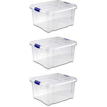 UNISHOP Lote de 3 Cajas de Almacenaje de Plástico con Tapa, Caja de Almacenamiento, Caja de Ordenación Multiusos