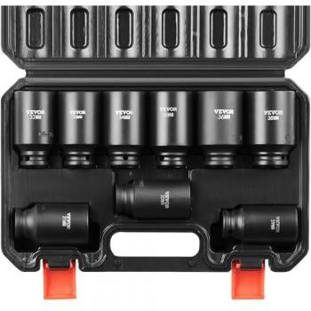 1/2 Drive Impact Socket Set, 9 Piece Metric Deep Sockets (29-38mm), CR-Mo Alloy Steel with HRC 42-48 Hardness, Includes Storage Case