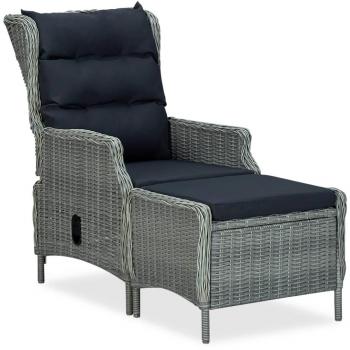 Sillón reclinable de jardín con cojines de ratán sintético y soporte de mimbre para los pies