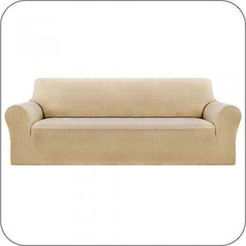 UMI. by Amazon Funda Sofa Suave Elastica de Color Liso 3 Plazas Beige Oscuro