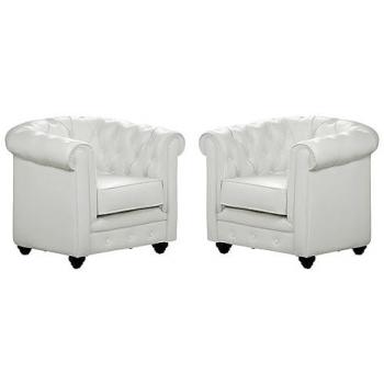 Conjunto de 2 Sillones Chesterfield - Piel Sintética - Blanco