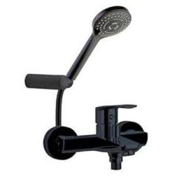 Conjunto Grifo Baño-Ducha Monomando Negro Mate con Sistema C2 de Ahorro de Agua y Accesorios Serie New Fly