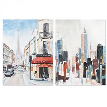 Set de Dos Cuadros de Lienzo Ciudades - Decoración de Pared Estilo Loft - Arte Único 90x37x120 cm