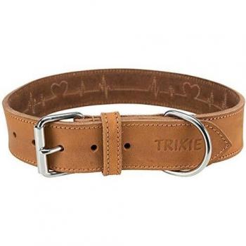Collar de Cuero Engrasado Trixie Rustic Heartbeat 40 mm, Tamaño L-XL (55-65 cm), Marrón